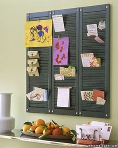 wooden shutters as a pinboard